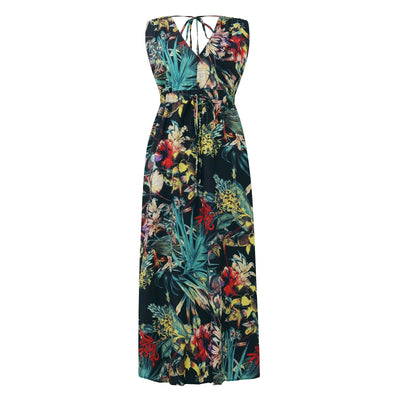 dresses for women Summer dress Casual Print Bandage Elastic Waist V-Neck Sleeveless sexy long Dresses vestidos verano moda 2024