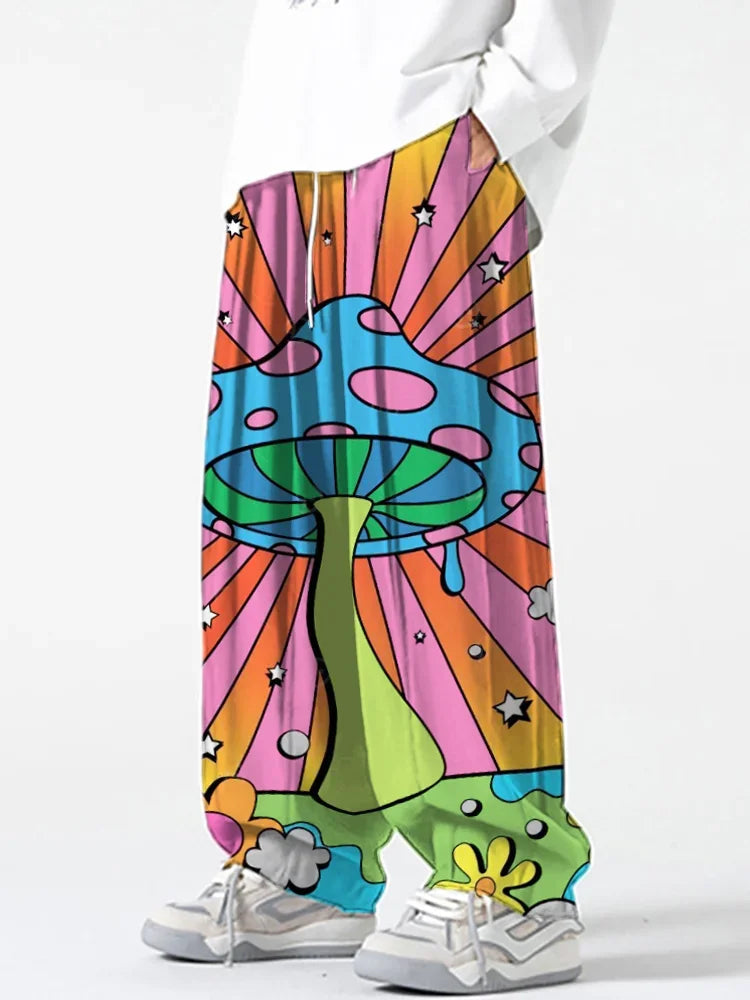 Full Length Wide Leg Pants Printed Colorful Mushroom Hipster Harajuku Summer Trousers Streetwear Sweatants Men Women Clothing