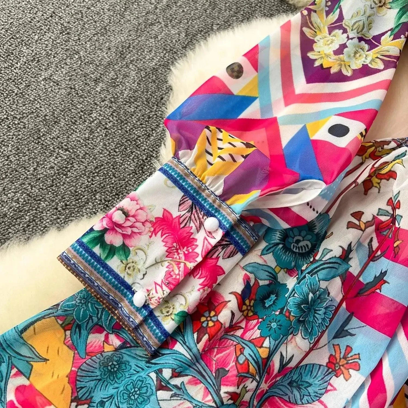 Summer Gorgeous Flower Dress Women Chiffon Clothing Sexy Deep V Neck Single Breasted Floral Print Beach Boho Long Robe Vestidos