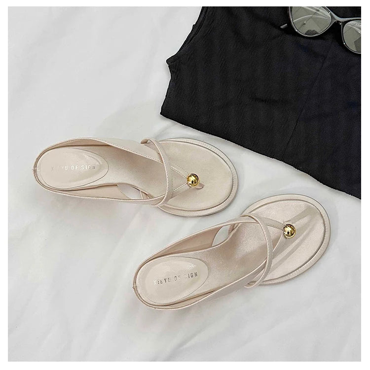 Women's Slippers Heeled Sandals Casual Flip Flops Shoes Woman 2025 Trend Summer Shallow Dress Design Pumps Clip Toe Slides Mujer