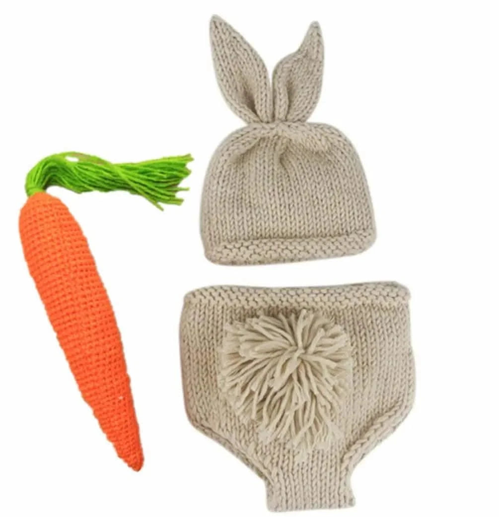 Bunny Rabbit Crochet Knitted Photography Props| Newborn Baby Outfits| Hat, Diaper Pants Costume| Unisex Infant