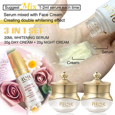 AILKE Lightening Face Care Set, Remove Spots, Stains, Clean Skin, Whitening Day And Night Beauty Facial Cream, For Men,Women