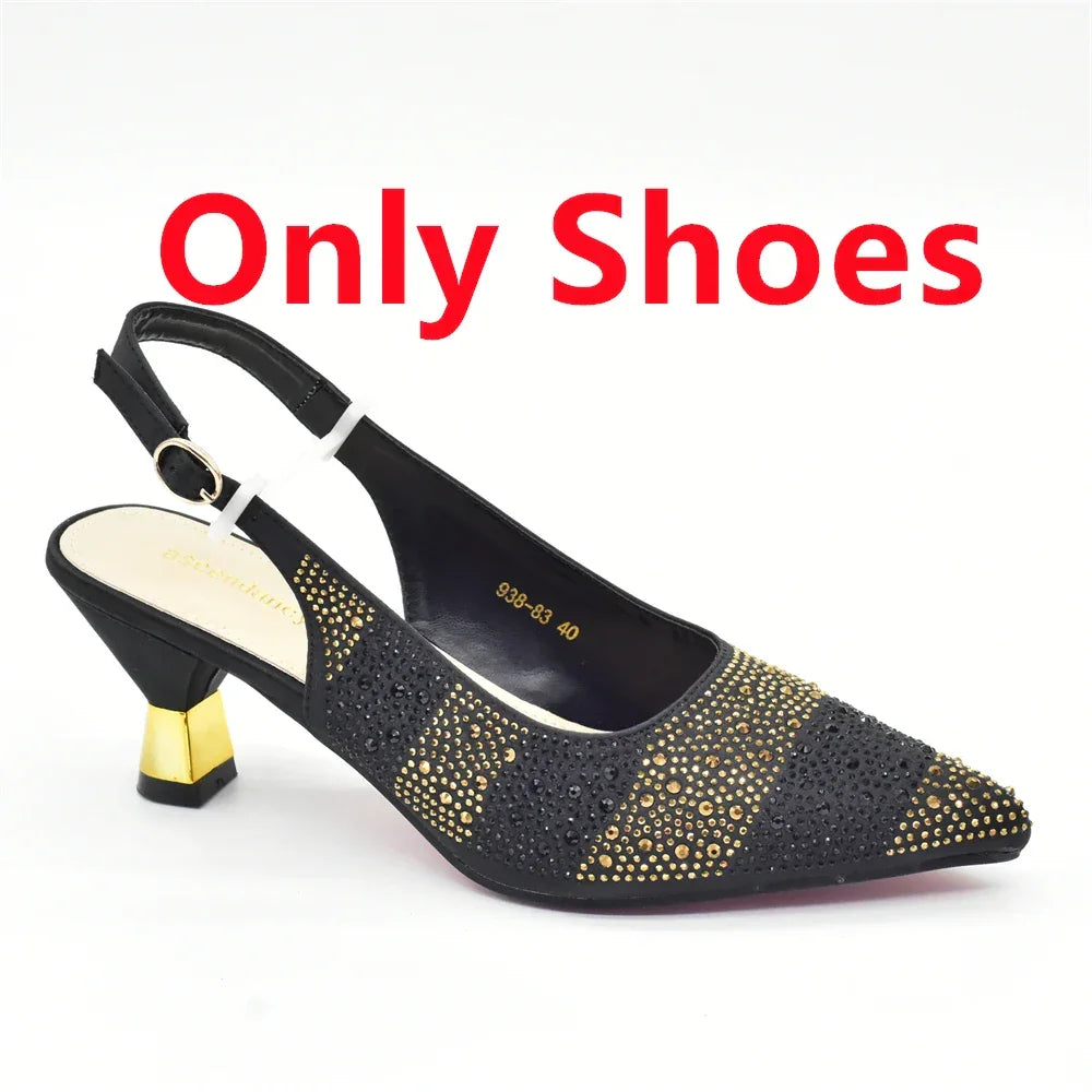 African Shoe and Bags Set for Wedding Women Shoes and Bags To Match Set with Rhinestone Italy Lady Pumps Women Shoes Luxury