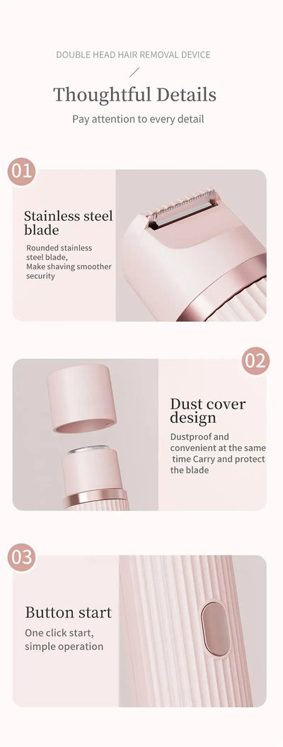 Women Epilator Dual Head Facial Electric Razor Body Shaver for Shaving Bikini Trimmer Area Leg Waterproof Female Hair Removal