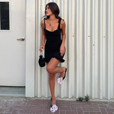 Women's Summer Dresses 2024 Sleeveless Sweetheart Neck Lace Up Mini Dress Ruffle Hem Floral Beach Dress Vacation Tank Top