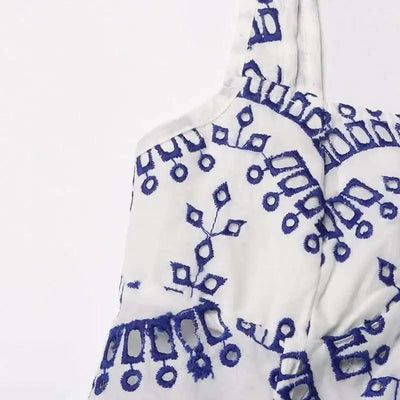Summer Sundress Holiday Print Embroidery Cotton Short Cake Dress Women Sleeveless Tank Elastic Back Cocktail Party Vestidos