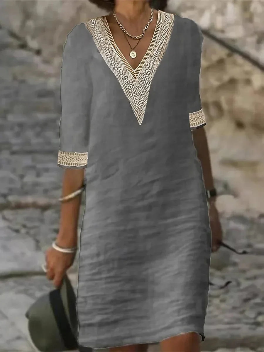 Women's Casual Midi Dresses 2025 Spring/summer Lace Cotton Linen White Dress Robes Vestido Branco Vestidos Vestidos De Mujer