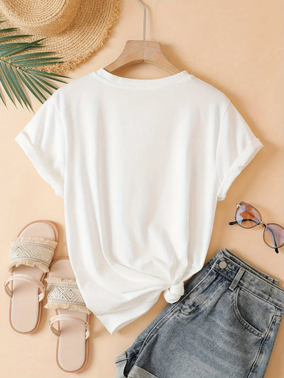 Women'S Casual Crew Neck T-Shirt with Perfectly Imperfect Slogan Polyester Knit Fabric Sprin Summer Fashion Top women clothes