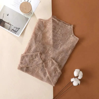 Women Mesh T-Shirts Transparent Lace Blouse Long Sleeve See Through Tops
