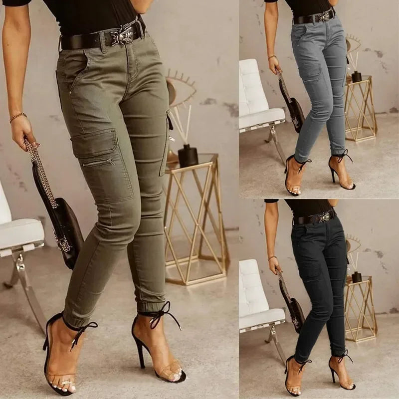 Fashion New Slim Fit Pencil Pants Women Streetwear Solid Casual Trousers Women Joggers Pockets Cargo Pants Female Pantalon 26211