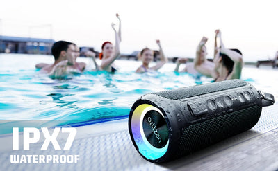 Bluetooth Speaker Wireless,IP67 Waterproof Portable Speaker with Lights,40W Loud Stereo Sound, TWS Pairing, BT5.3, Camping/Home