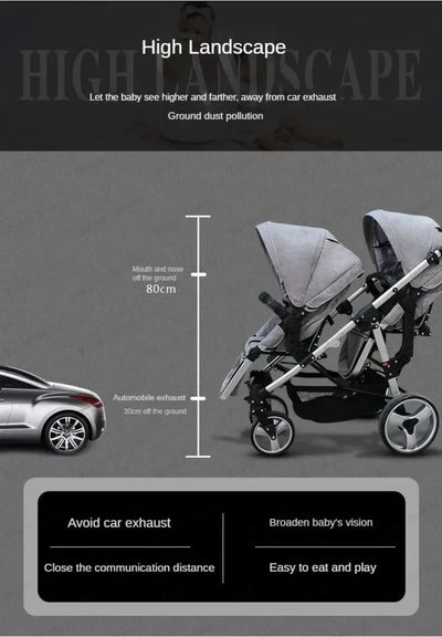Twin Baby Stroller  Foldable, Two-way  Multifunctional Twin Baby Stroller,High View Baby Stroller Adjustable Armrests