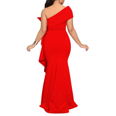 Elegant Dresses for Women 2024 New One Shoulder Ruffles Mermaid Floor Length Luxury Female Birthday Party Dinner Vestidos Mujer