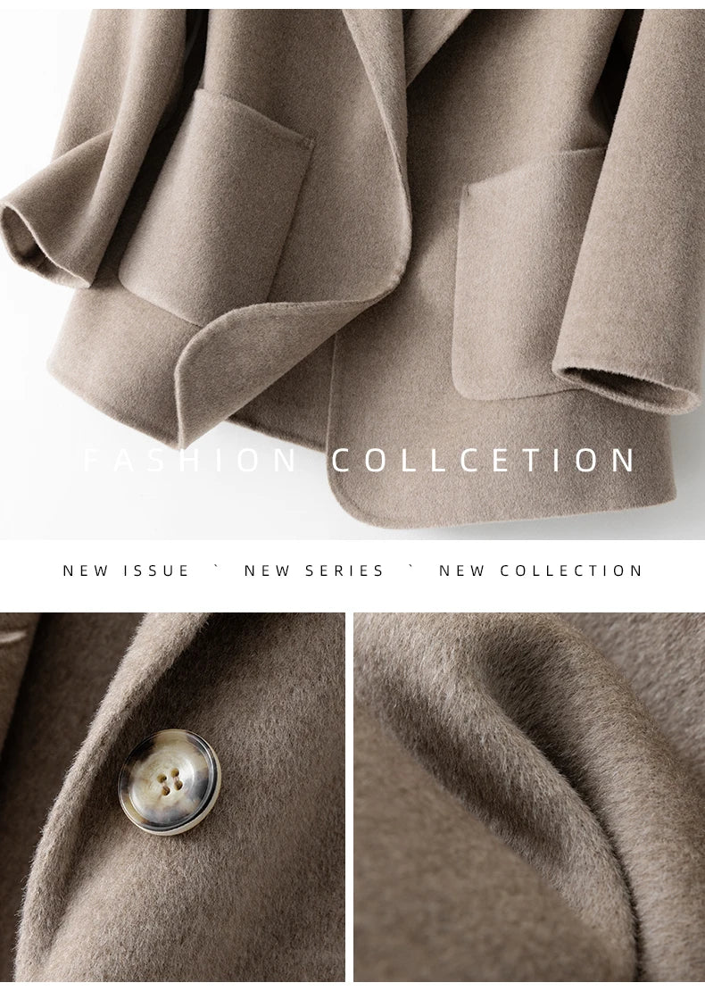 2023 New Women's Coat Pure Wool Plaids and Tweedst Fashion Camel Women's Coat Elegant Trench Coat