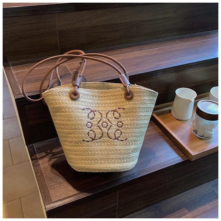 Fashion Retro Shoulder Bag Women Handbag Luxury Brand Designer Tote Women Straw Shoulder Messenger Bag Elegant Ladies Beach Bags