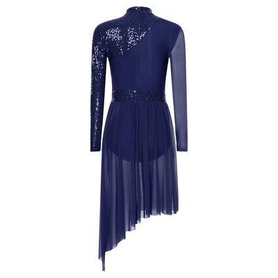 Women Modern Lyrical Dress Camisole Dance Costume Ballet Asymmetric High-Low Mesh Skirted Sleeveless Leotard Gymnastic Dancewear