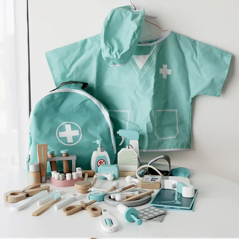 Wooden Pretend Play Toy For Children Games Simulation Girls Gift Educational Game Doctor Career Nursing Kids Toys Accessories