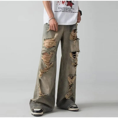 Holes Ripped Jeans Pants for Man Breathable High Street Men's Denim Pants New Trendy Hole Male Summer Brand Designer Pant 2025
