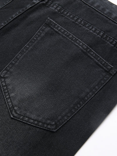 Men's Jeans Black High Street Fashion Embroidered Straight Leg Mid Rise Casual Denim Pants for All Seasons