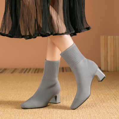 Women's Boots 2025 New Fashion Pointed Soft Knitted Casual Comfortable Shoes (heel height 4.5cm, )