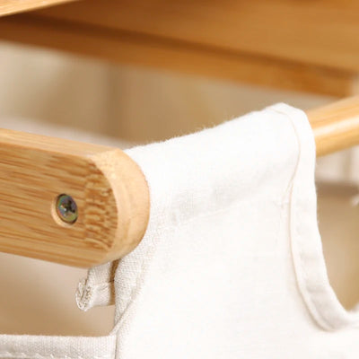 Double Laundry Hamper with Shelf Wooden Storage Bin with Removable Bags 2 Sections Organize Sorter Bamboo Basket with Handles