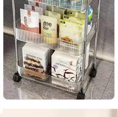Acrylic Trolley with Wheel Multilayer Transparent Storage Rack Living Room Snack Storages Shelf Bathroom Mobile Shelf Home Items