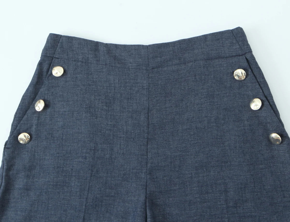 Women's clothing 2025 summer new product fashionable and versatile linen buttons high waist wide-leg casual trousers