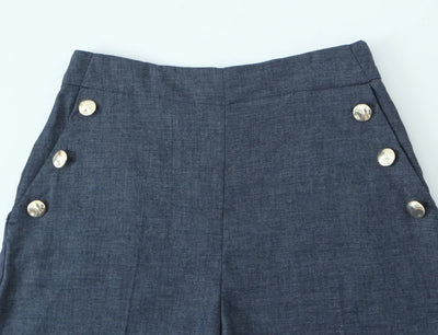 Women's clothing 2025 summer new product fashionable and versatile linen buttons high waist wide-leg casual trousers