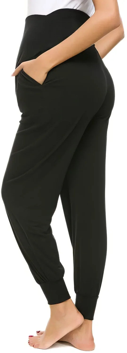 Spring Maternity Women's Casual Pants Premama Solid High Waist Strechy Lounge Trousers For Pregnant Women Joggers With Pockets