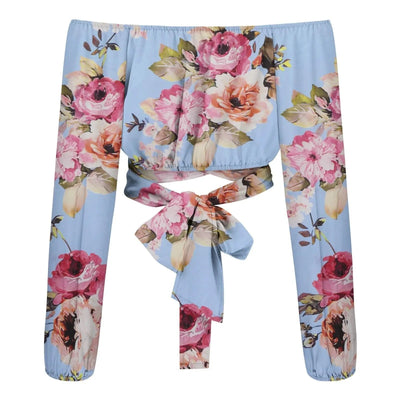 Women Sexy Off Shoulder Blouse Chic and Elegant Printing Lantern Long Sleeve