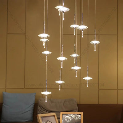 Led Chandelier Home Decoration Lighting Hanging Lamps Living Room Indoor Gloss Island Kitchen Lamps Chrome Staircase Chandelier