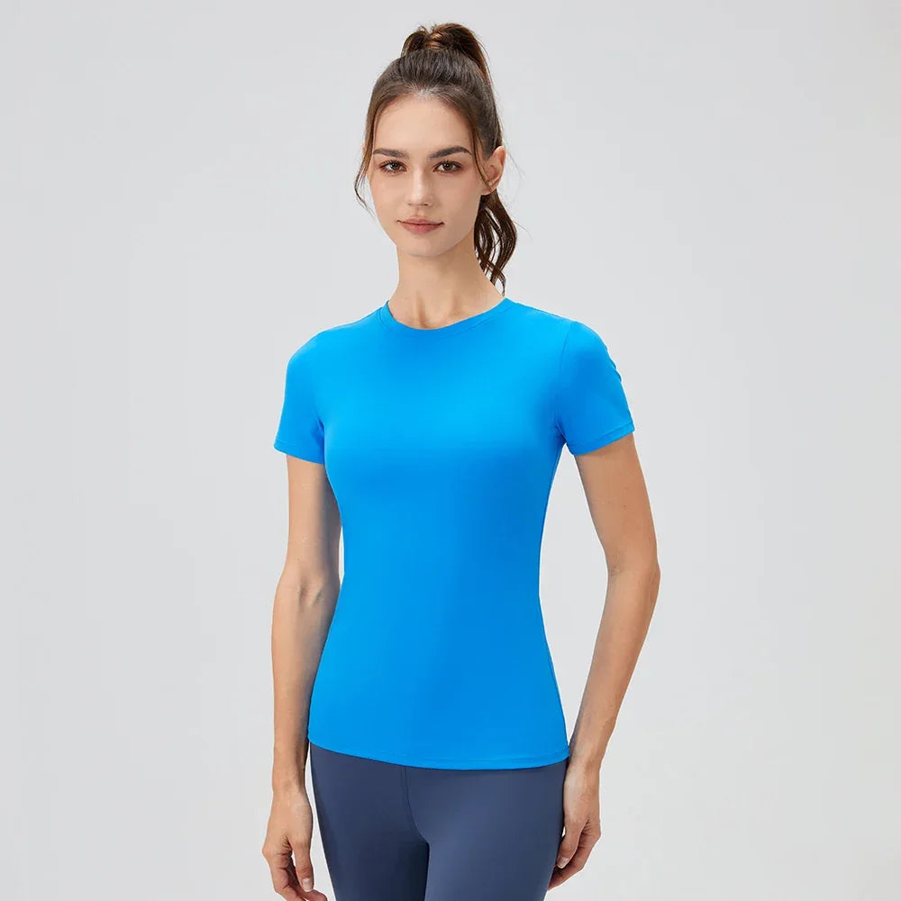 2024 Women Sports Shirt Tight Yoga top Quick Dry Gym Top Outdoor Short Sleeve Running Sportswear Women T-shirts - Elanique