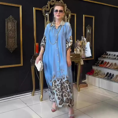 Leopard Print Dress Women Autumn Long Dresses Single Breasted Turn Down Collar Full Sleeve Elegant A Line Temperament Vestidos