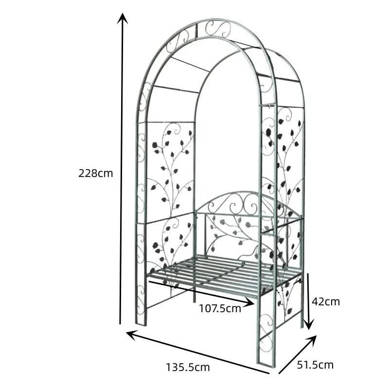 Garden arch bench, decorative wrought iron arch with seat, suitable for climbing plants and outdoor wedding arch