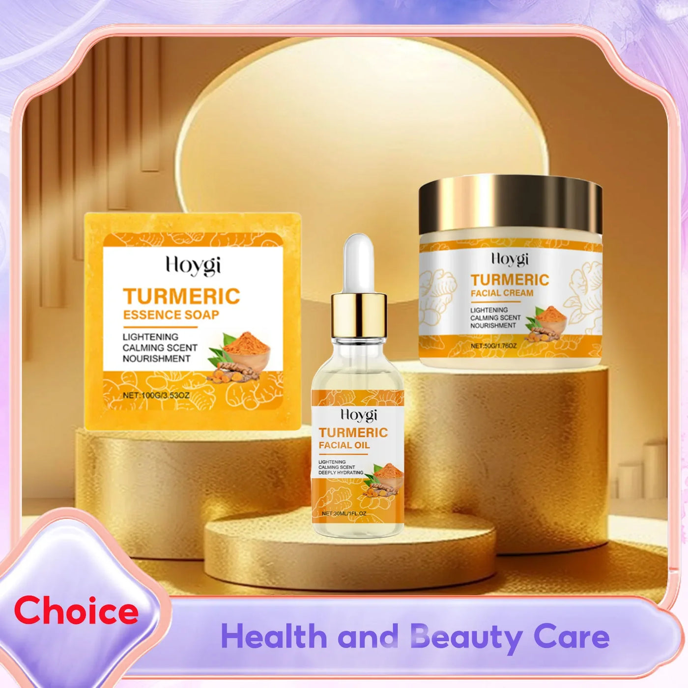 Turmeric Skincare Set Body Soap Anti Acne Dark Spot Corrector Improve Dry Skin Moisturizing Face Cream Brightening Facial Serum