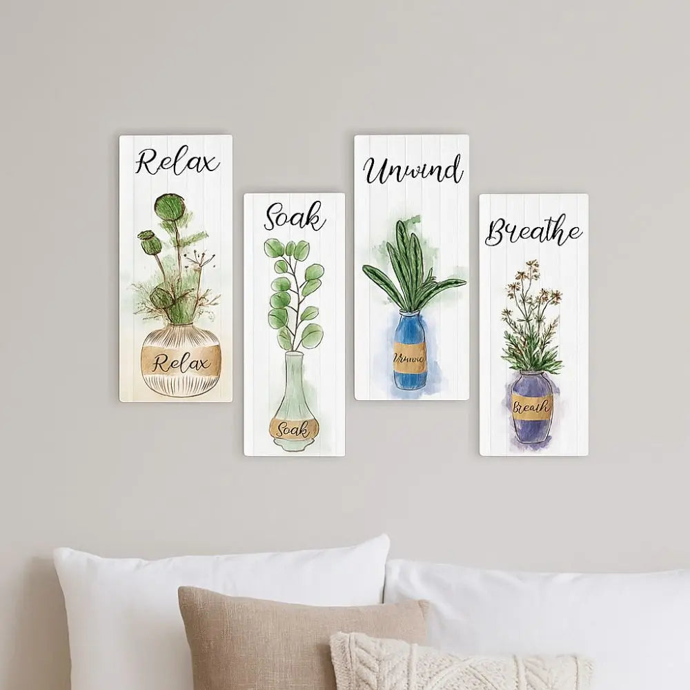 Wall Plate Wooden Floral Wall Art Handmade Rustic Style Plants Hanging Sign Decorative Wall Decor Paintings Home Decor