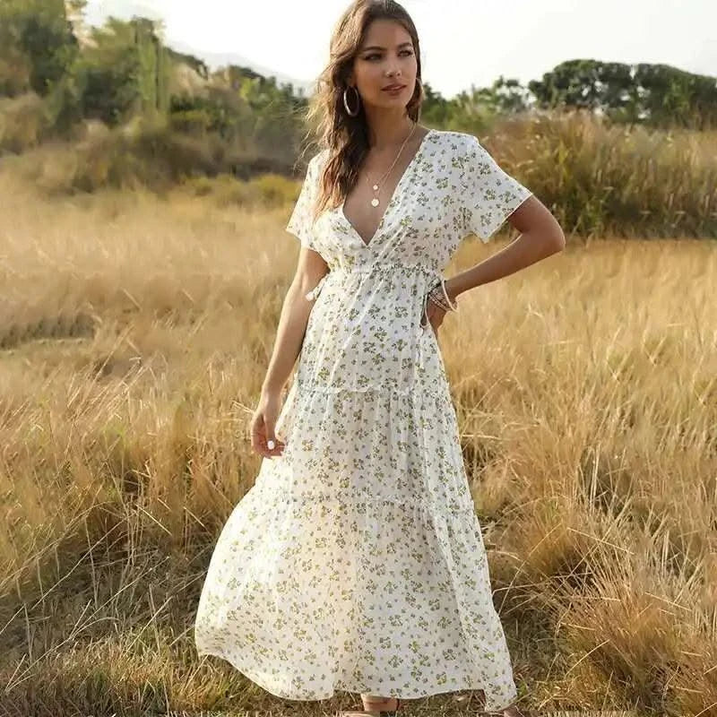 Women's Summer Ruffled Floral Bohemian Dress Exudes An Aura of Immortality 2025 Summer Dress Robe Vestido Women