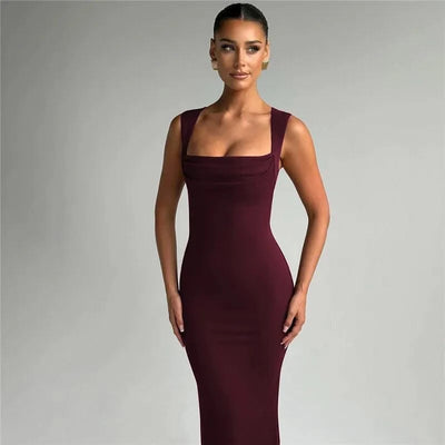 Royal Style Square Collar Sleeveless Sexy Maxi Dress For Women