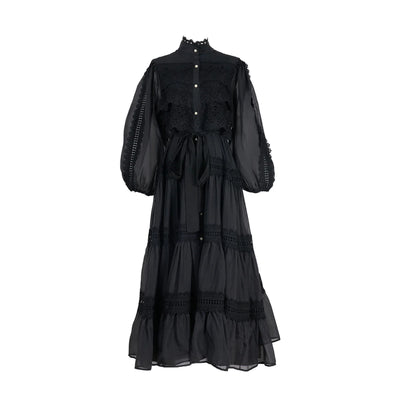 Luxury Long Dresses Women 2025 Spring Summer Embroidery Ruffle Lace Pearl Hollow Out Party Midi Dress Shirt Full Sleeve Vestidos