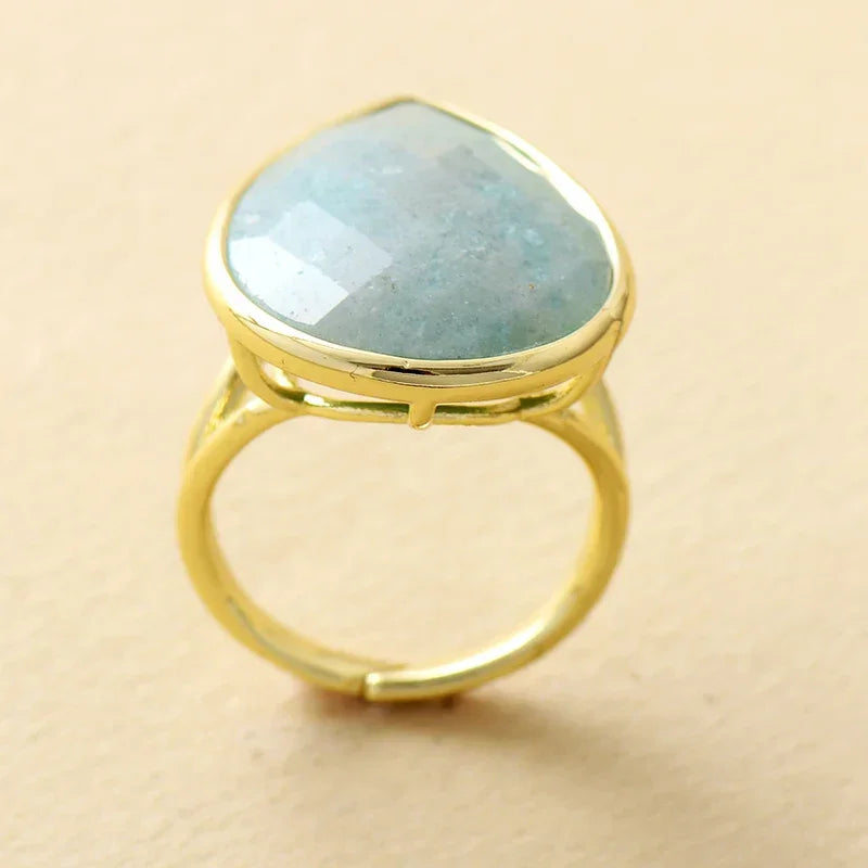 Trendy Waterdrop Big Stone Amethysts Rose Quartz Finger Rings Adjustable Designer Woman Cocktail Ring Wedding Jewelry