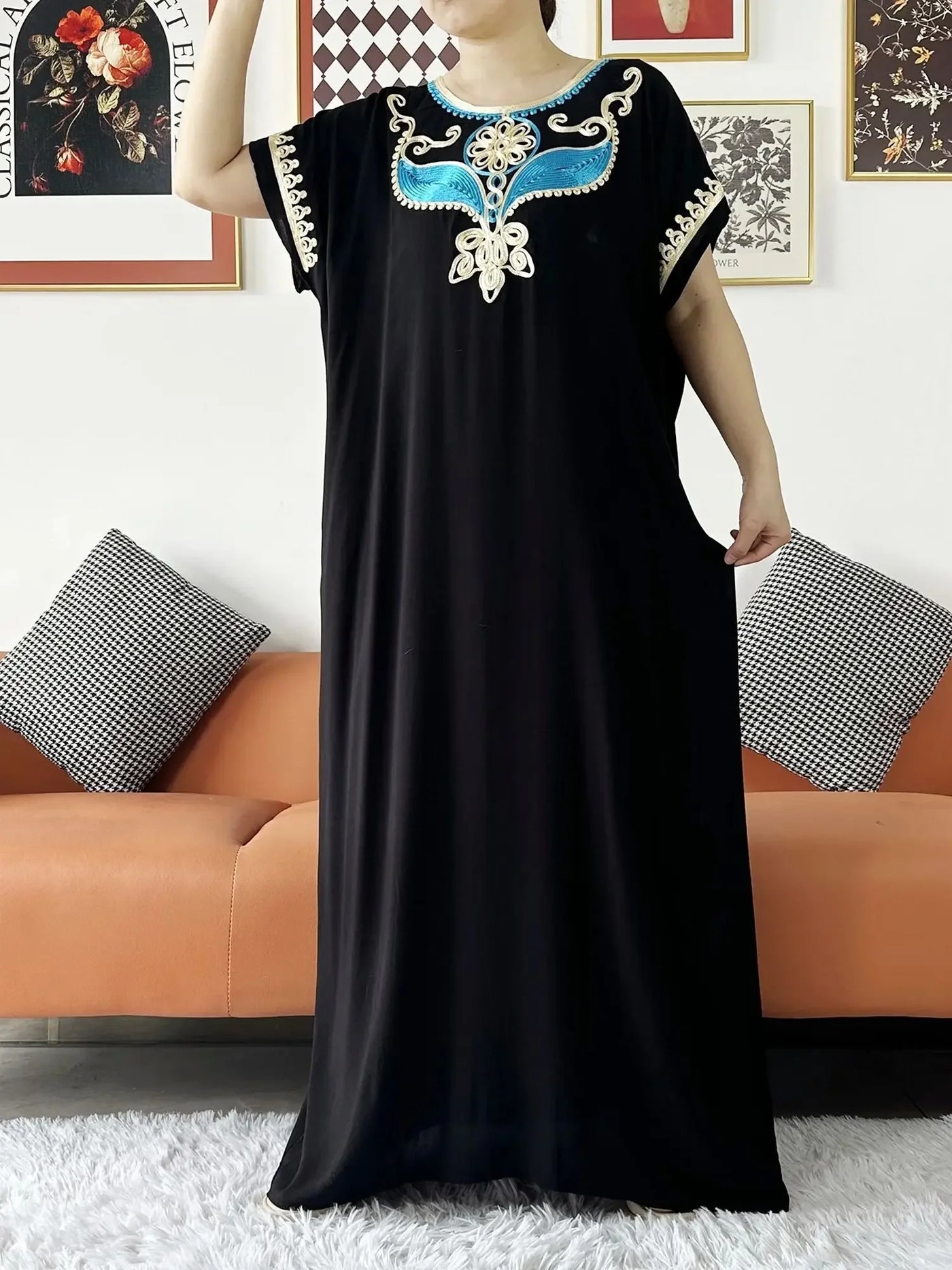 New Dubai Lady Party Summer Solid Cotton Dress with Scarfs African Dashiki Women Maxi Cotton Embroider Loose Vestidos