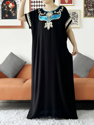 New Dubai Lady Party Summer Solid Cotton Dress with Scarfs African Dashiki Women Maxi Cotton Embroider Loose Vestidos