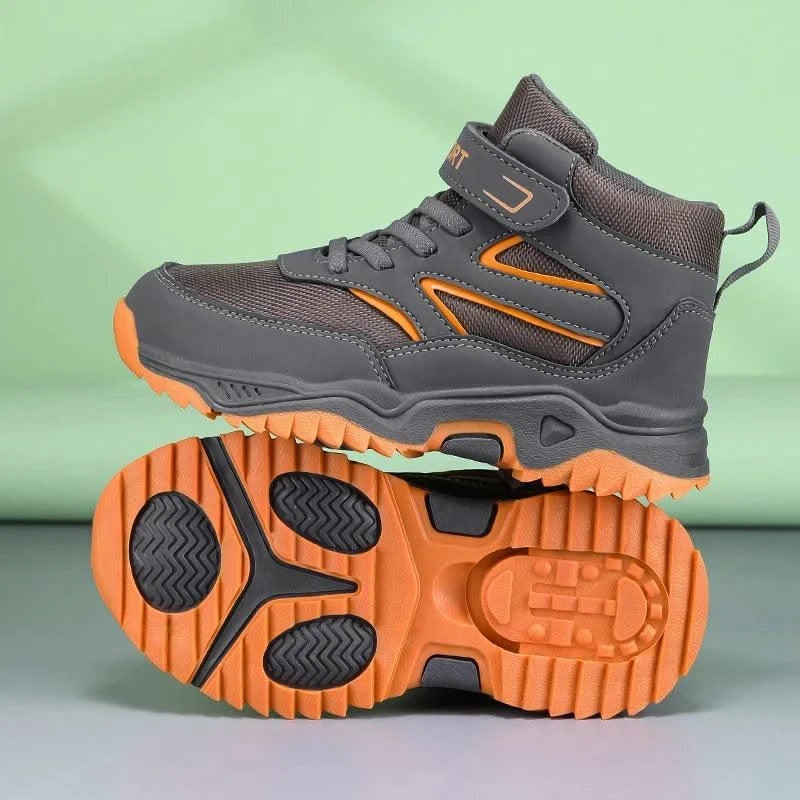New Boys' Sports Shoes Non-slip School Children's Leather Breathable Running Black Fashion Hiking Shoes Sneaker Size 29-40