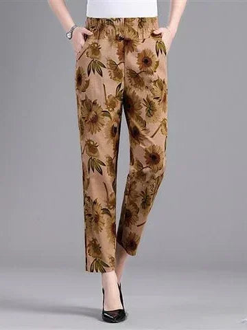 Fashion Printed Cotton Linen Harem Pants for Women 2025 Summer Casual High Waist Calf-Length Loose Trousers Female Streetwear