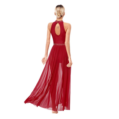 Women Lyrical Contemporary Ballroom Modern Dance Costume Dancing Prom Gown Side Split Maxi Dress for Ballet Gymnastics Skating
