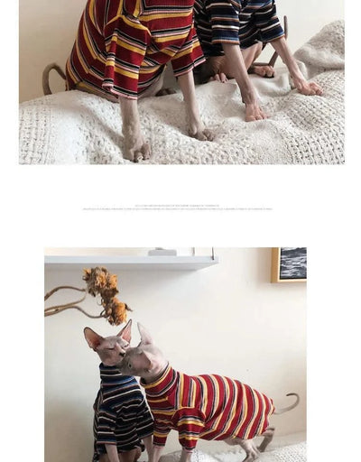 Cat Clothes for Sphinx Hairless Cat Clothes Striped Clothing Warm Knitted Shirt Pet Clothes Cat Supplier XS to XL