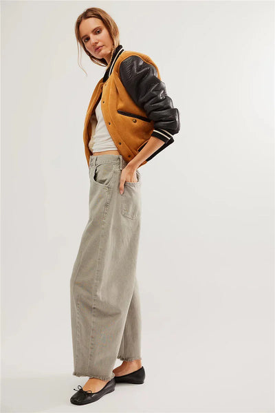 Imcute Women Casual Wide Leg Baggy Denim Pants Mid Waist Boyfriend Loose Jeans Y2k Vintage Barrel Jeans Streetwear