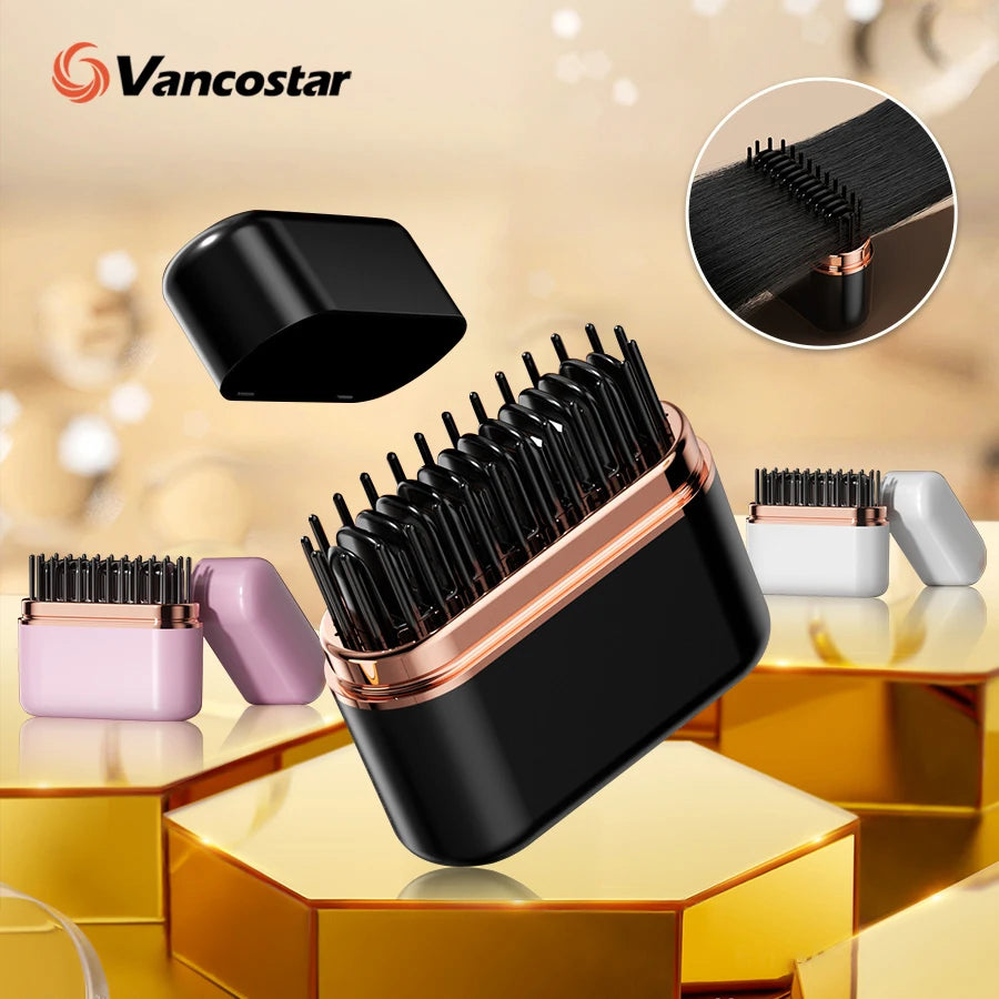 Portable Hair Straightener Brush Rechargeable Mini Smoothing Brush for Styling for Home Travel Gift Heated Electric Hair Brushes