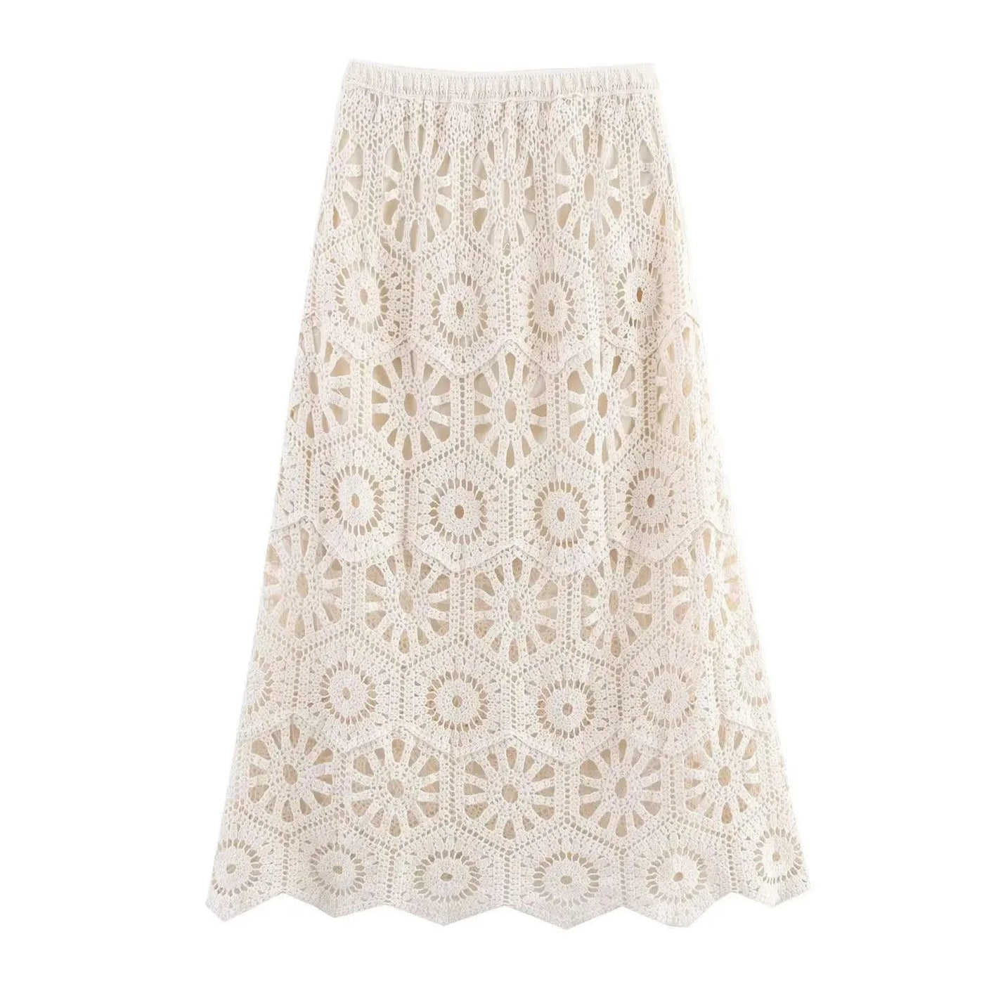 Summer Bohemian Women Loose DRESS Suits Hook Flower Hollow Out Bat Sleeve Shirt+Tassels Drawstring Bodycon Skirt Vacation Sets