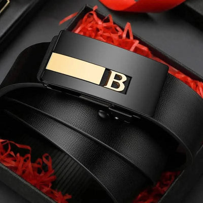 Men Genuine Luxury Leather Metal Automatic B Buckle Fashion Belt | Casual Belts for Male